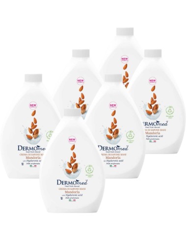 ‌DERMOMED Mydło w płynie MIGDAŁ, 1000 ml zapas, pakiet 6 szt.
