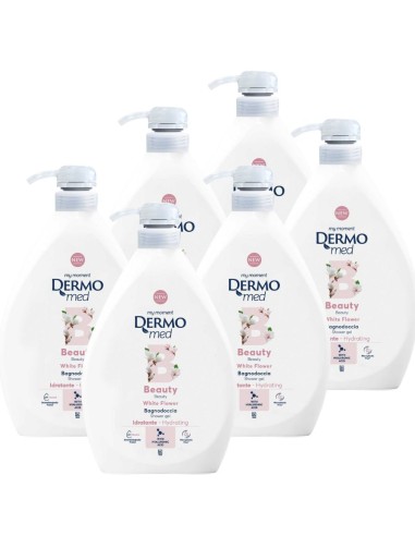 DERMOMED Żel pod prysznic BIAŁE KWIATY, 1000 ml z pompką, pakiet 6 szt.