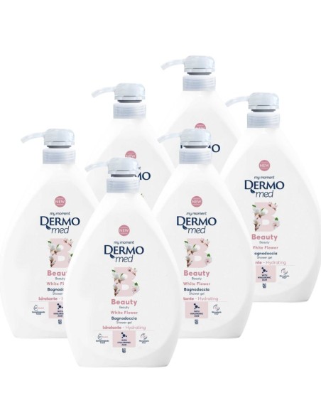 DERMOMED Żel pod prysznic BIAŁE KWIATY, 1000 ml z pompką, pakiet 6 szt.
