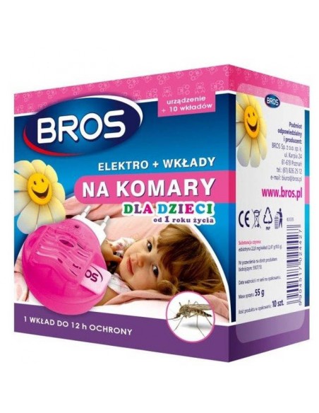Bros Elektro + wkłady na komary dla dzieci od 1 roku życia 10 sztuk