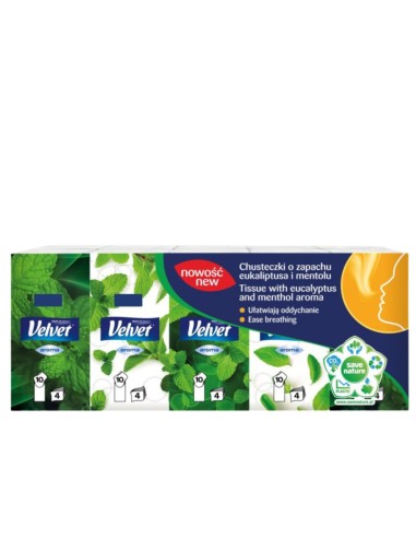 VELVET Chusteczki higieniczne 4-warstwowe MIĘTOWE, 10x9 szt