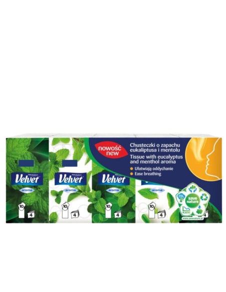 VELVET Chusteczki higieniczne 4-warstwowe MIĘTOWE, 10x9 szt