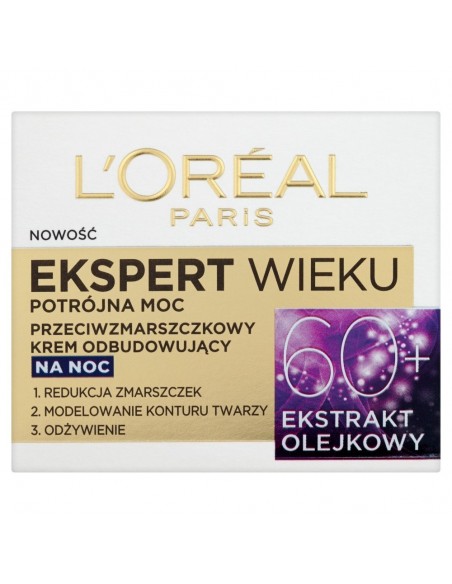 L'Oreal Paris Ekspert Wieku 60+ Przeciwzmarszczkowy krem odbudowujący na noc 50 ml