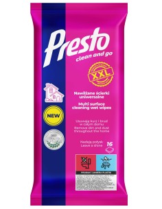 PRESTO CLEAN Ścierki nawilżane uniwersalne XXL 16 szt, 1 op