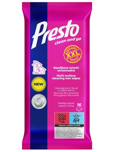 PRESTO CLEAN Ścierki nawilżane uniwersalne XXL 16 szt, 1 op