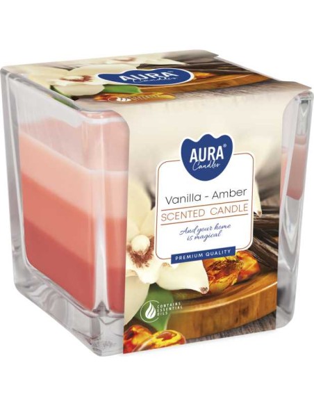 BISPOL AURA Świeca zapachowa w szkle trójkolorowa SNK80-355 WANILIA - BURSZTYN, 1 szt