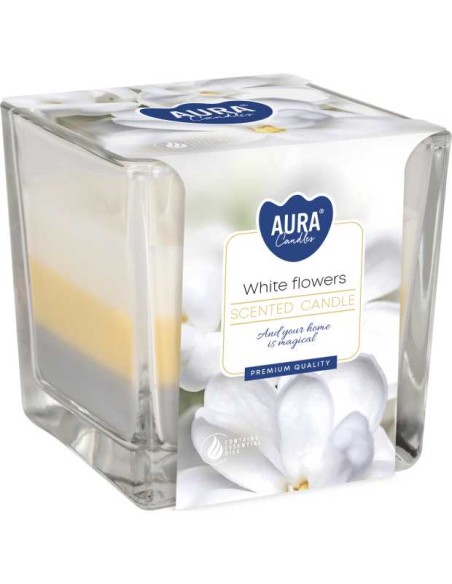 BISPOL AURA Świeca zapachowa w szkle trójkolorowa SNK80-179 BIAŁE KWIATY, 1 szt