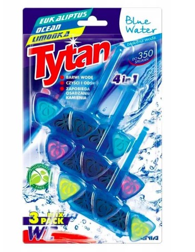 TYTAN BLUE WATER Zawieszka do toalety barwiąca wodę 4w1 EUKALIPTUS, OCEAN, LIMONKA , 3 x 40 g