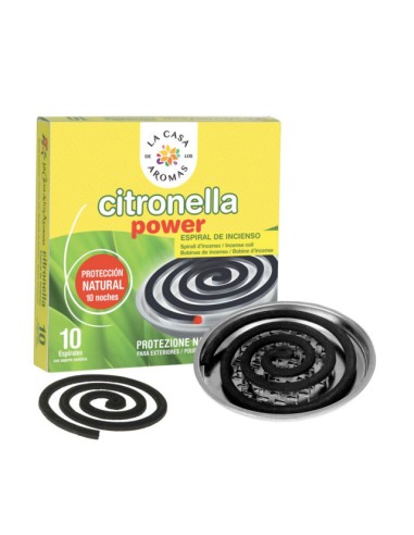 LA CASA DE LOS AROMAS CITRONELLA Spirala z podstawką metalową o zapachu TRAWY CYTRYNOWEJ, 10 szt