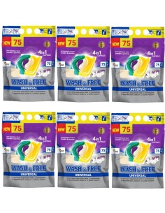 WASH&FREE Kapsułki do prania 4w1 UNIWERSALNE, Mydło Marsylskie, Lawenda 75 szt pakiet 6 opakowań