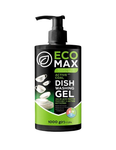 ECOMAX Płyn do mycia naczyń z pompką AKTYWNY WĘGIEL, 1 l