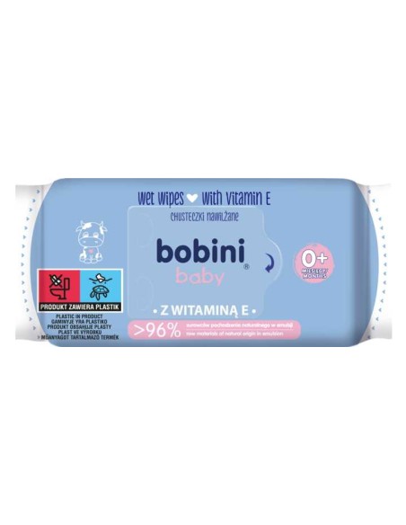 BOBINI BABY Chusteczki dla dzieci i niemowląt NAWILŻANE z WIT. E, 60 szt