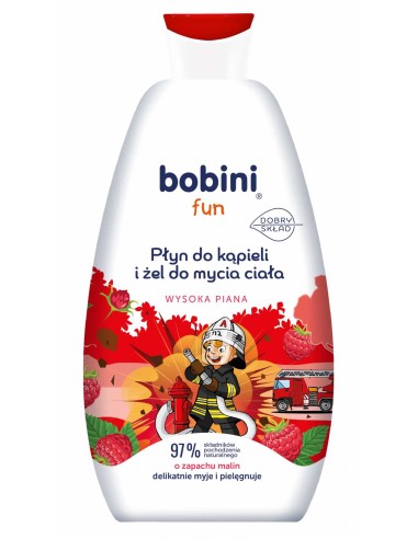 BOBINI FUN Płyn do kąpieli i żel do mycia ciała MALINOWY, 500 ml