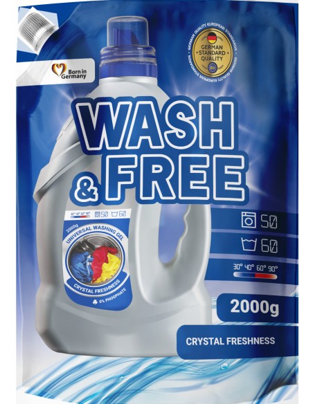 WASH&FREE Żel do prania UNIWERSALNY, 60 prań A1 2000 g zapas folia
