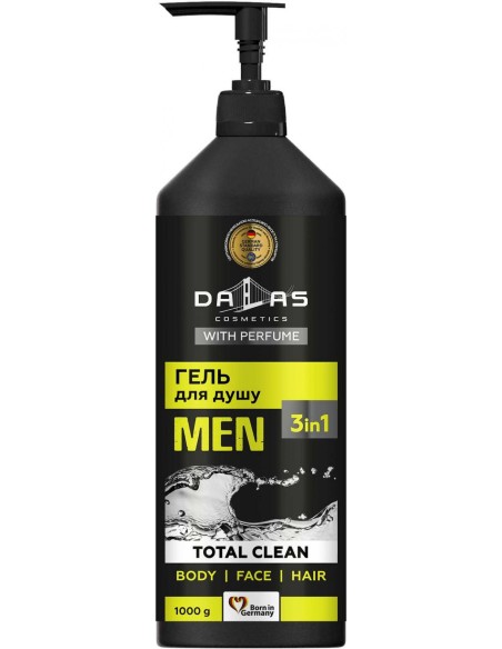 DALAS MEN Żel pod prysznic 3W1 do twarzy, ciała i włosów TOTAL CLEAN, 1000 g z pompką