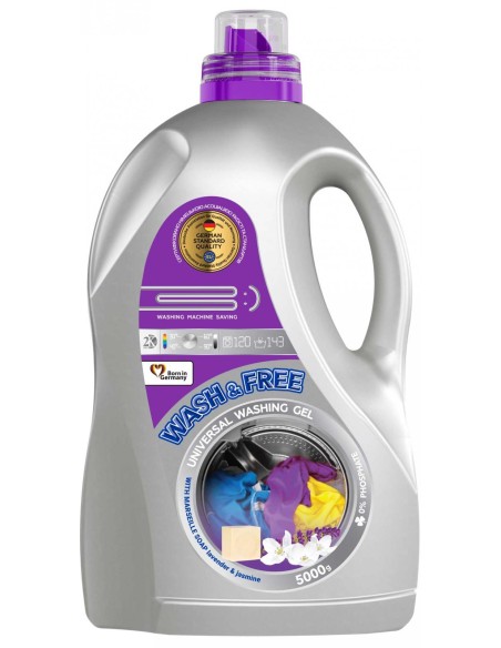 WASH&FREE Żel do prania UNIWERSALNY, Mydło Marsylskie, Lawenda 143 prania A1  5000 g
