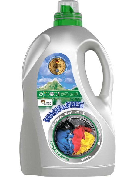 WASH&FREE Żel do prania UNIWERSALNY, Górska Świeżość 143 prania A1  5000 g