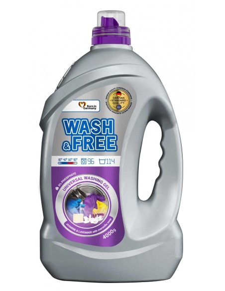 WASH&FREE Żel do prania UNIWERSALNY, Mydło Marsylskie, Lawenda 114 prań A1 4000 g