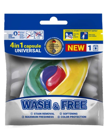 WASH&FREE Kapsułki do prania 4w1 UNIWERSALNE, 1 szt