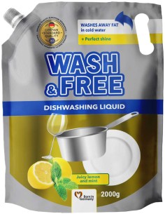 WASH&FREE Płyn do naczyń CYTRYNA i MIĘTA, A1 2000 g zapas folia