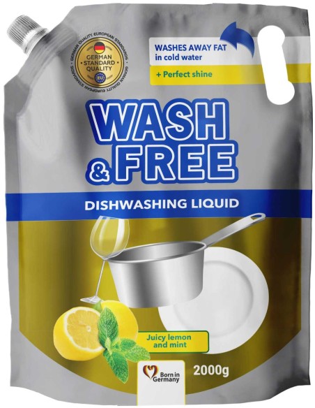 WASH&FREE Płyn do naczyń CYTRYNA i MIĘTA, A1 2000 g zapas folia
