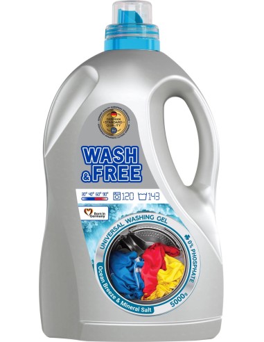 WASH&FREE Żel do prania UNIWERSALNY, Morska Świeżość 114 prań A1 5000 g