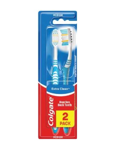COLGATE Szczoteczka do zębów Extra Clean średnia, 2 sztuki.