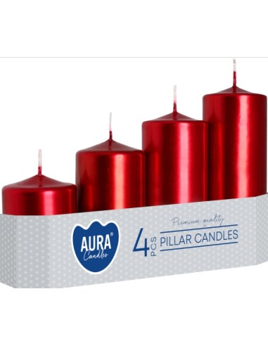 BISPOL Świeca walec SW50 CZERWONY METALIK, 4 szt
