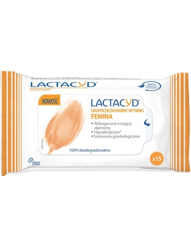 Lactacyd Femina Chusteczki do higieny intymnej 15 sztuk