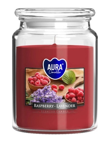 BISPOL AURA Świeca zapachowa w szkle SND99-352 MALINA/BIAŁA LAWENDA, 500 g