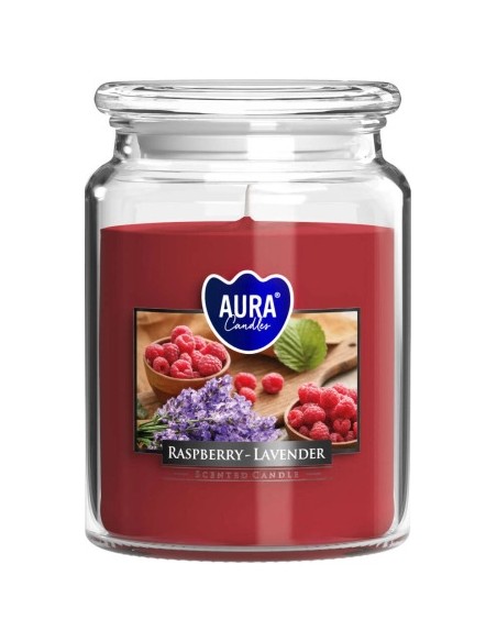 BISPOL AURA Świeca zapachowa w szkle SND99-352 MALINA/BIAŁA LAWENDA, 500 g