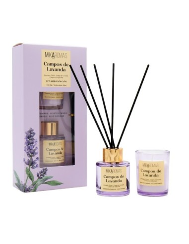 MIKAROMAS Zestaw LAWENDA patyczki zapachowe 50 ml + świeca 50 g