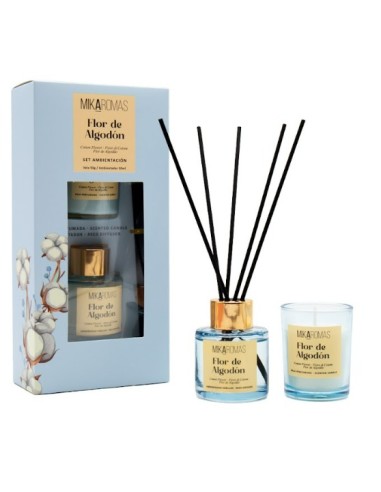 MIKAROMAS Zestaw KWIAT BAWEŁNY patyczki zapachowe 50 ml + świeca 50 g