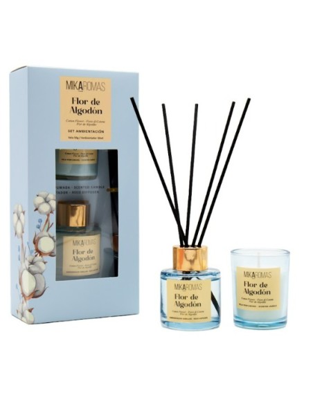 MIKAROMAS Zestaw KWIAT BAWEŁNY patyczki zapachowe 50 ml + świeca 50 g