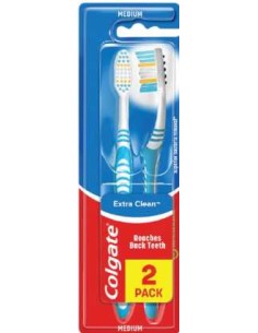 COLGATE Szczoteczka do zębów Extra Clean średnia, 2 sztuki.