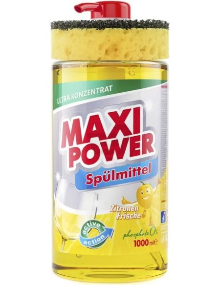MAXI POWER Płyn do naczyń CYTRYNOWY pompka+gąbka, 1 l