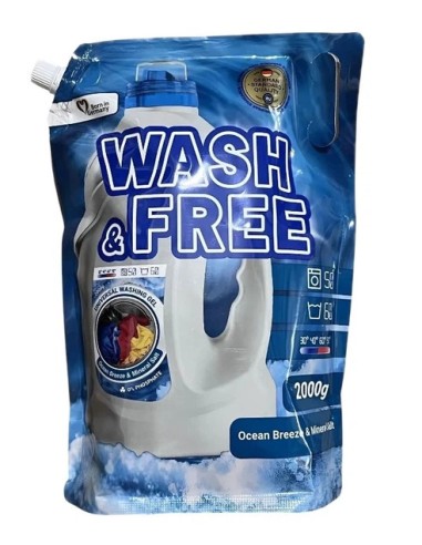 WASH&FREE Żel do prania UNIWERSALNY OCEAN 60 prań, 2000 g zapas