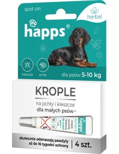 HAPPS HERBAL Krople na pchły i kleszcze dla psów 5-10 kg, 4 szt