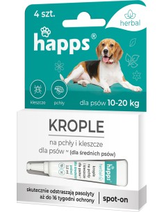 HAPPS HERBAL Krople na pchły i kleszcze dla  psów 10-20 kg, 4 szt