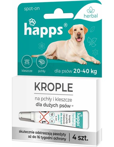 HAPPS HERBAL Krople na pchły i kleszcze dla psów 20-40 kg, 4 szt