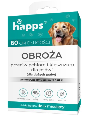 HAPPS Obroża na pchły i kleszcze dla dużych psów, 60 cm