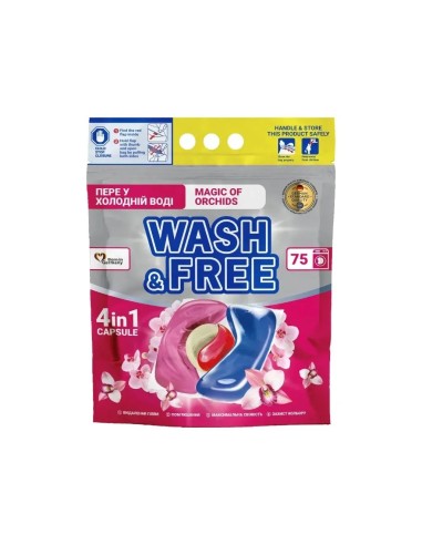 WASH&FREE Kapsułki do prania UNIWERSALNE 4w1 ORCHIDEA, 75 szt