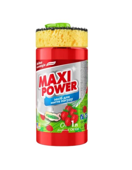 MAXI POWER Płyn do naczyń TRUSKAWKA pompka+gąbka, 1 l
