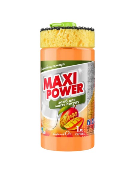 MAXI POWER Płyn do naczyń MANGO pompka+gąbka, 1 l