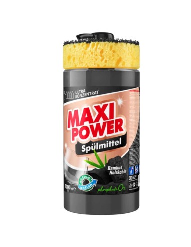 MAXI POWER Płyn do naczyń WĘGIEL BAMBUSOWY pompka+gąbka, 1 l