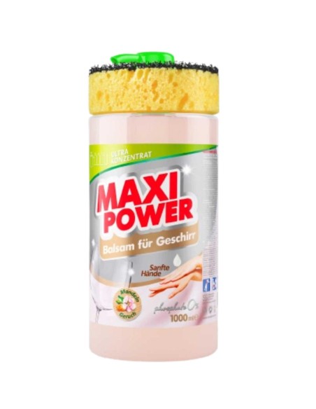 MAXI POWER Płyn do naczyń DELIKATNY, MIGDAŁOWY pompka+gąbka, 1 l