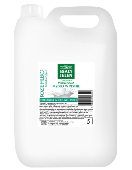 BIAŁY JELEŃ Mydło w płynie NAWILŻAJĄCE KOZIE MLEKO, 5 l zapas
