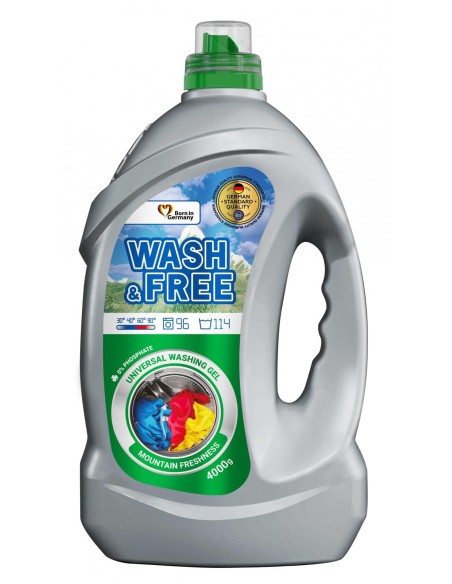 WASH&FREE Żel do prania UNIWERSALNY, Górska Świeżość 114 prań A1 4000 g