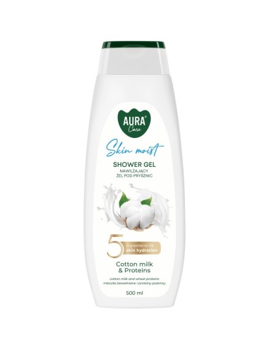 BISPOL AURA Kremowy żel pod prysznic MLECZKO BAWEŁNIANE I PROTEINY, 500 ml