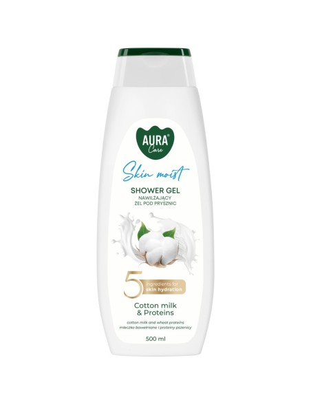 BISPOL AURA Kremowy żel pod prysznic MLECZKO BAWEŁNIANE I PROTEINY, 500 ml